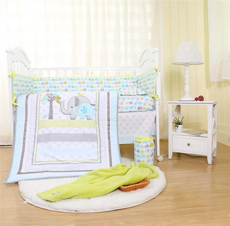 

Cotton Baby Bed Bumper Cute Cartoon Elephant Embroidery Baby Blanket Bed Sheet Quilt Comfortable and Breathable Baby Bedding Set