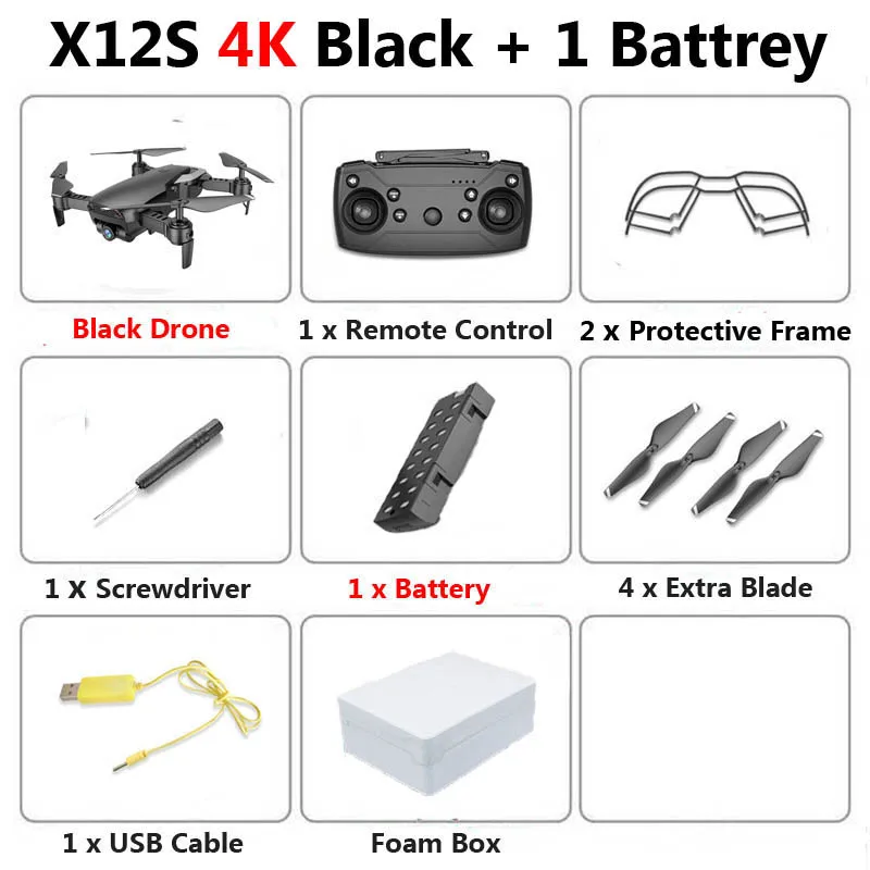 X12S Wi-Fi FPV мини складной Дрон Двойная камера 1080P 4K оптический поток воздушная видео профессиональный Радиоуправляемый квадрокоптер Вертолет игрушка SG106 - Цвет: 4K Black 1B Foam