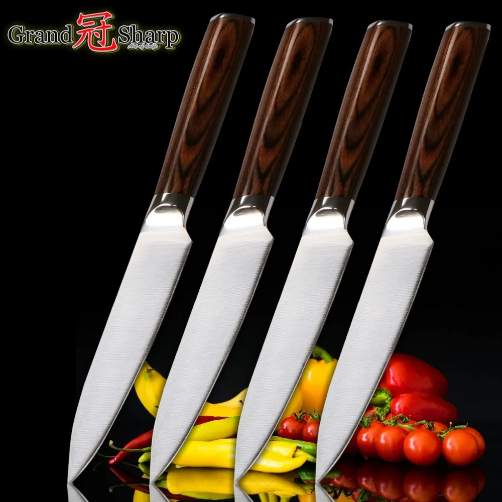 Kitchen Knife Set 4 Pcs Steak Knife Sets Utility Knives GERMAN DIN1.4116 Molybdenum Steel Kitchen Knives BBQ Tools Gift Box NEW