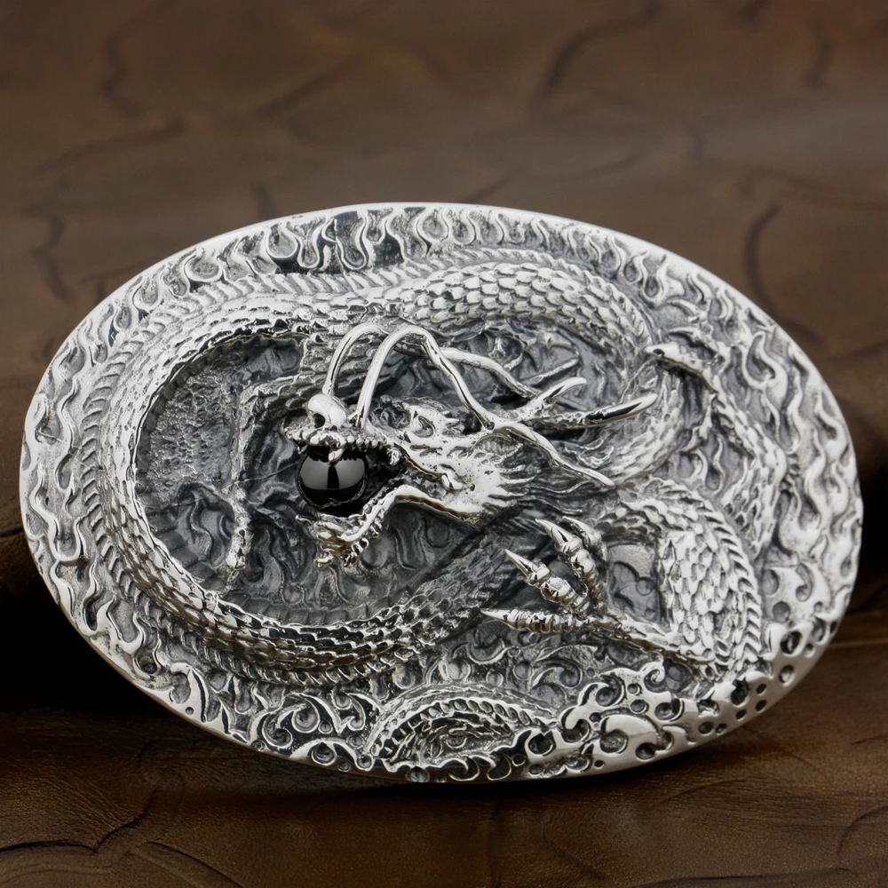 

Huge & Heavy Dragon & Ball 925 Sterling Silver Mens Biker Belt Buckle 9C001