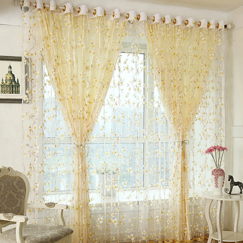 

1Pcs Flower Voile Curtains For Living Room Kitchen Sheer Curtains Window Home Decoration Drapes Organza Tulle Curtain
