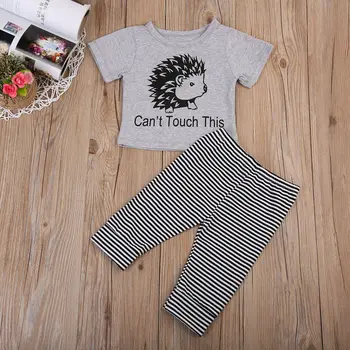 

Cute Baby Boy Girl can't touch this T-shirt Tops+Striped Pants 2pcs Outfits Set