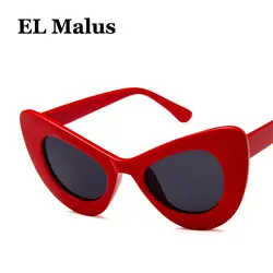 [EL Malus] Ретро в форме кошачьих глаз Толстая рамка солнцезащитные очки Для женщин женские UV400 красные, черные линзы зеркало Винтаж