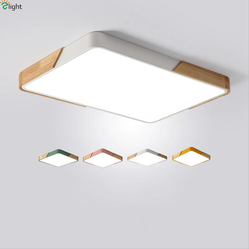 Liga de Carvalho Conduziu a Lâmpada do Teto Luzes de Teto Sala de Estar Luz de Teto Nordic Quadrado Multicolor Pode Ser Escurecido Levou Quarto Levou Luminárias