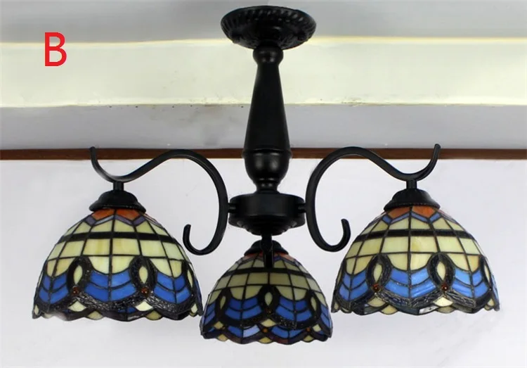 Стеклянный художественный потолочный светильник FUMAT, Европейский Винтажный Средиземноморский витражный стеклянный потолочный светильник, простой светильник для гостиной - Цвет корпуса: B