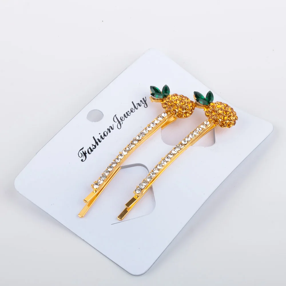 

2pcs Cute Fruit Pineapple Hair Clip Pins Girls Crystal Barrettes Wedding Bridal Hair Jewelry Accessories Wholesale