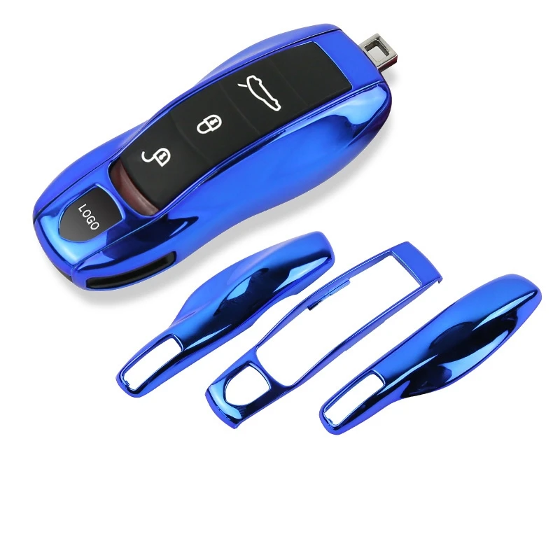 

3pcs Mirror Blue Car Fob Remote Key Case Key Cover Key Shell Replacement refit Porsche Boxster Cayman 911 Panamera Cayenne Macan