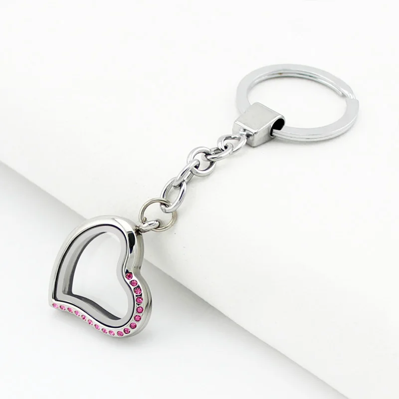 Free Shipping Heart Floating Locket Keychains With Rhinestones Key Ring