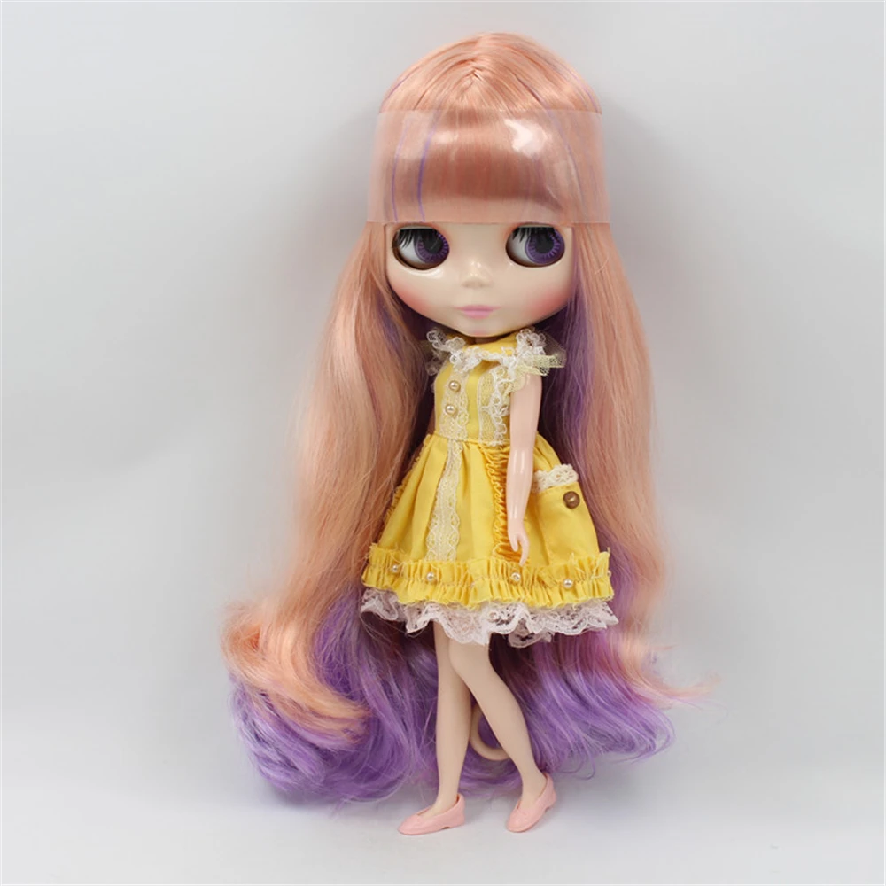 Factory Blyth Doll Nude Doll Long Wavy Hair Mixed Color Champagne& Purple With Bangs 4 Colors For Eyes Suitable For DIY