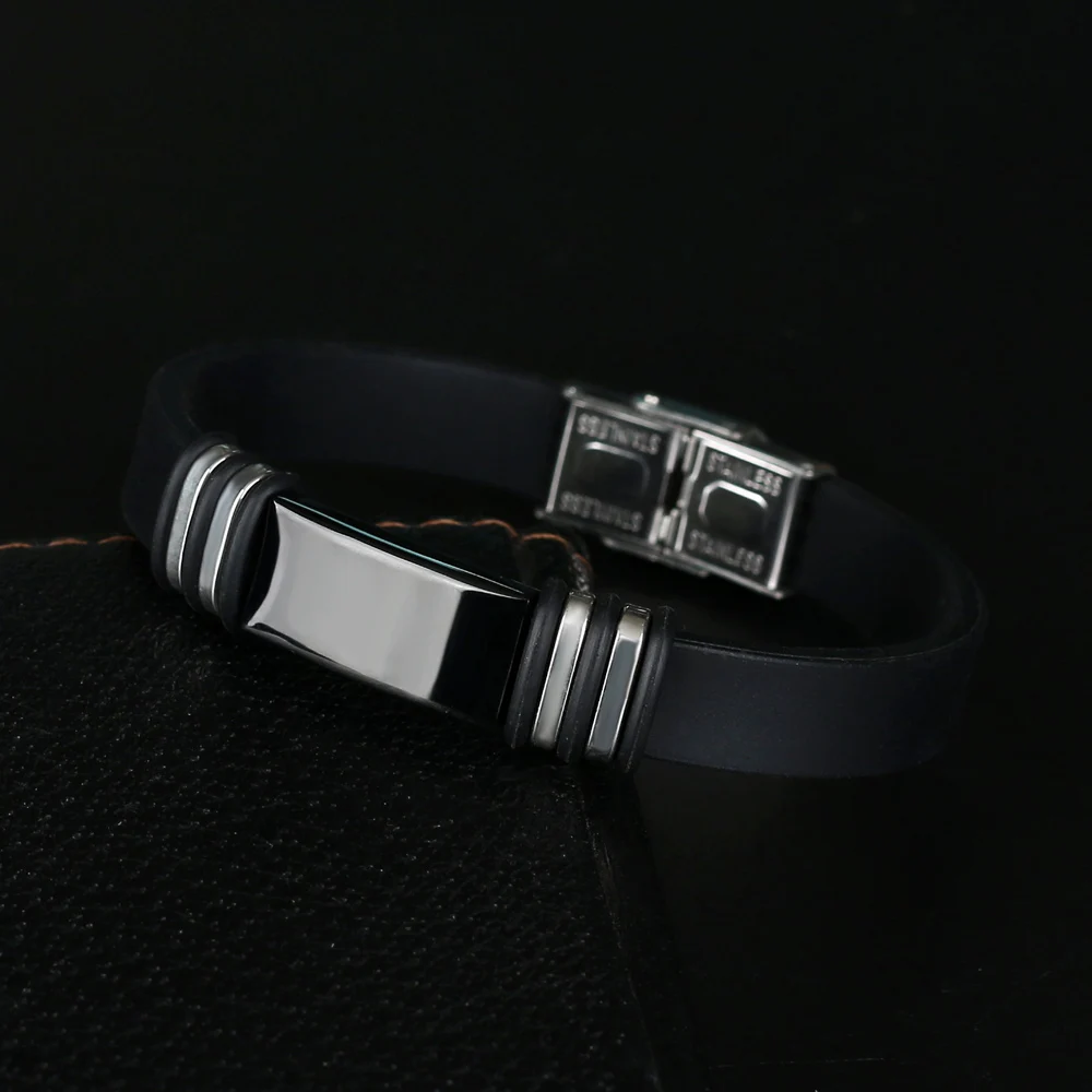 Personalized Jewelry Stainless Steel Smooth Glossy Silicone Bracelet Men Vintage Titanium Steel Cuff Bracelet