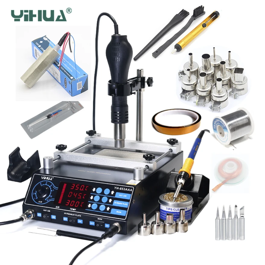 YIHUA 853AAA Bga Rework Station SMD Hot Air Gun Soldering Irons Preheating Station Functions 3 in 1 BGA rework soldering station YIHUA 853AAA Bga Rework Station SMD Hot Air Gun Soldering Irons Preheating Station Functions 3 in 1 BGA rework soldering station
