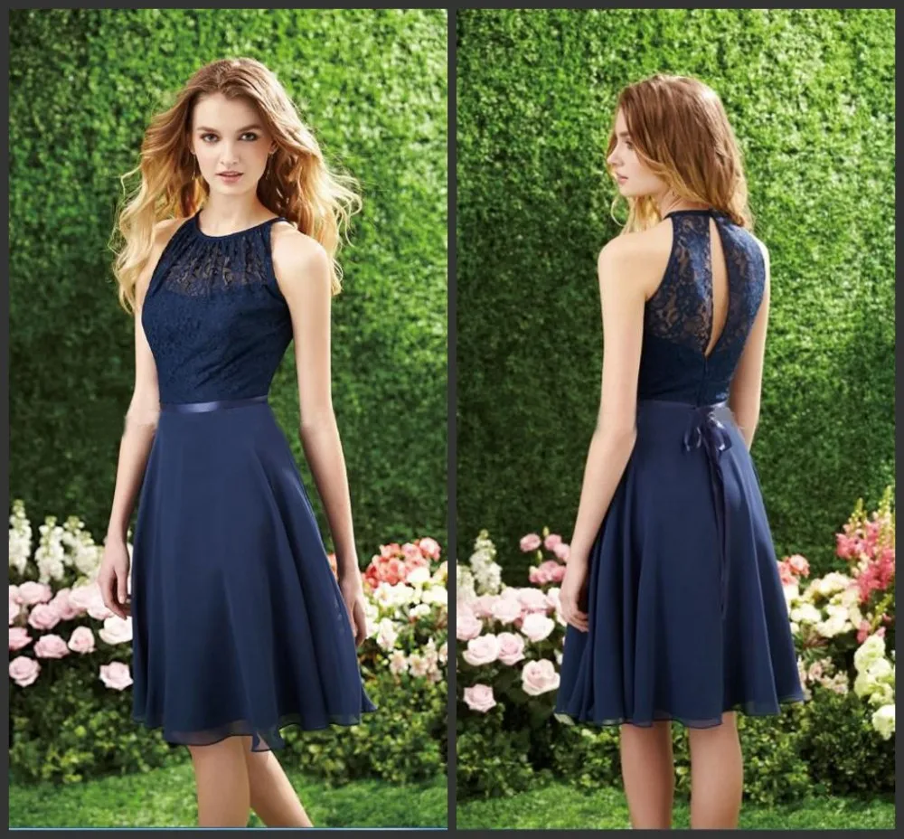 Jodie Cabestro Cuello Alto Gasa Vestido De Dama De Honor Azul Marino Tallas Grandes