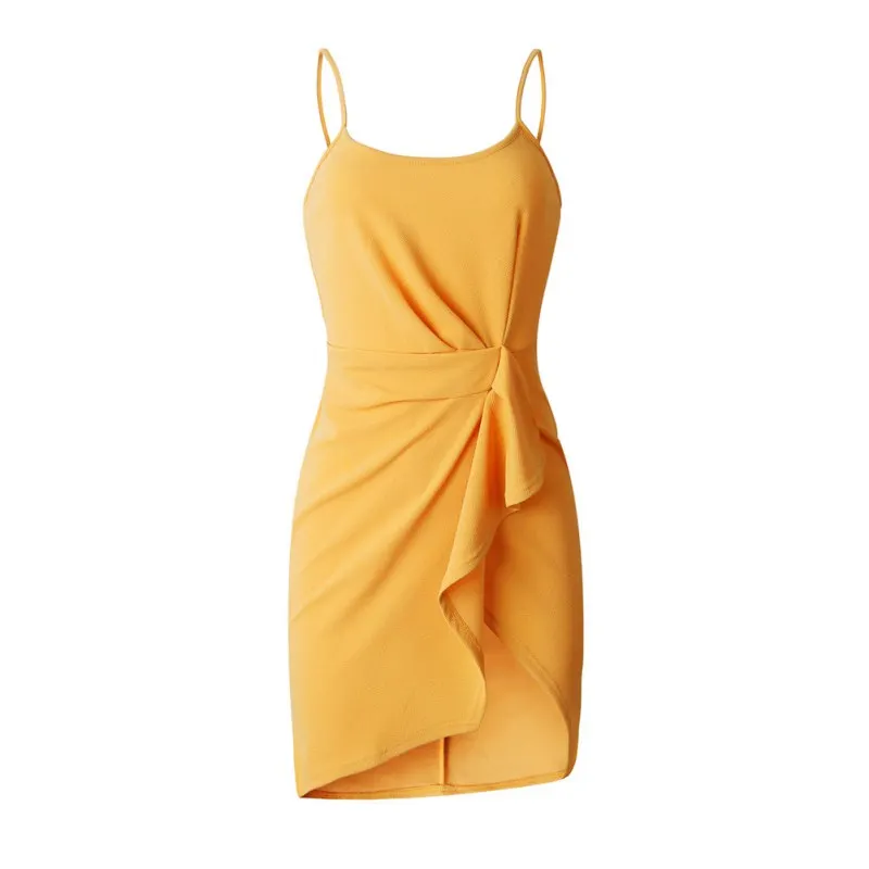 

Sexy Halter Mini Dress Women Summer Strapless Irregular Sleeveless Solid Color Mid-Length Casual