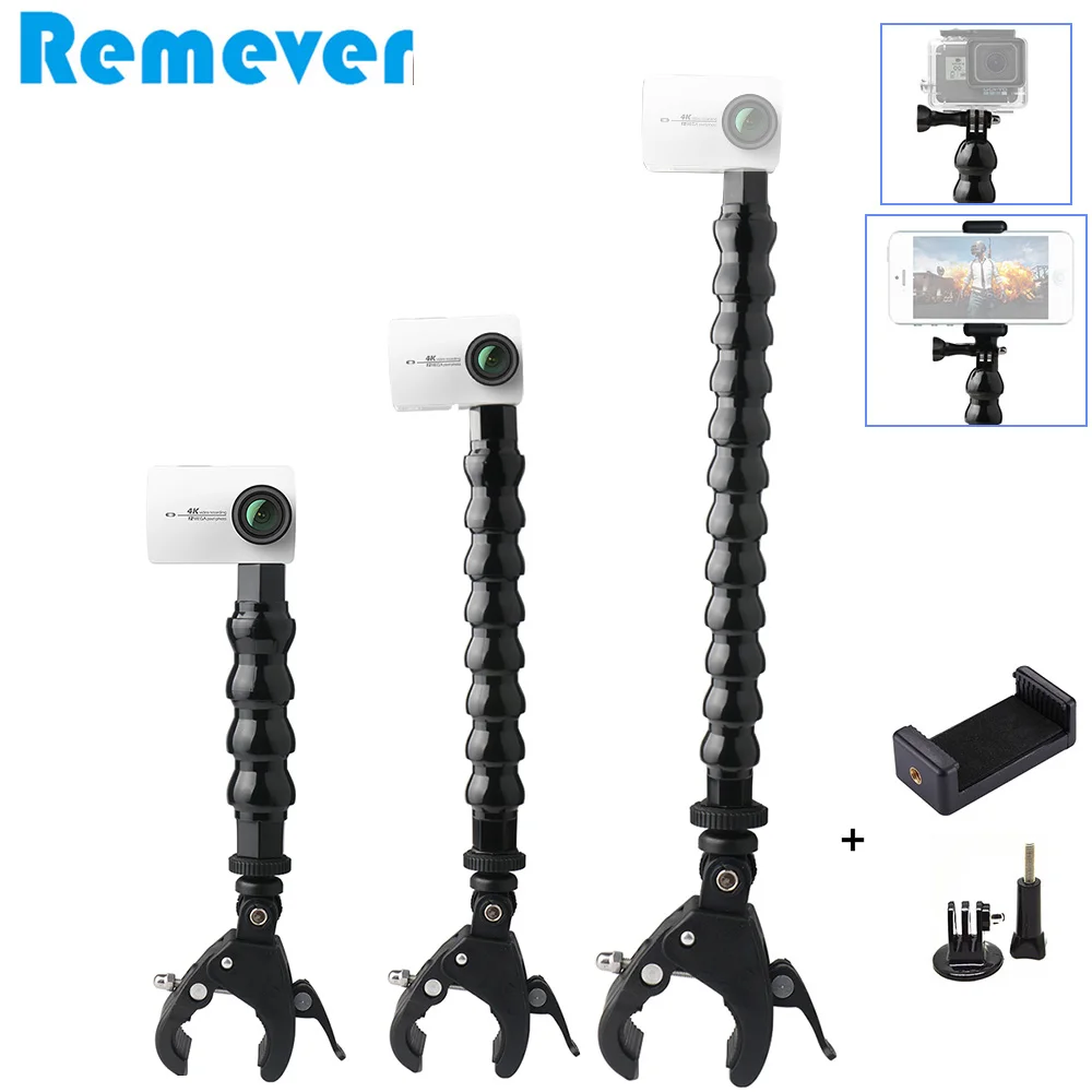 

New Flexible Goose Neck Monopod with Holder Bracket for Gopro Hero 5 6 7 SJcam Action Cameras Selfie Stick with Clip for Phones
