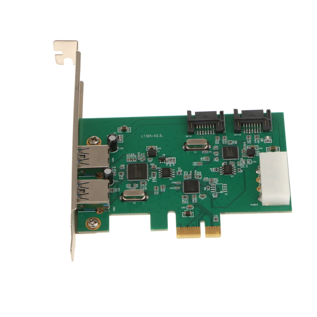 PCI-E to 2Port USB3.0+2Port SATA3.0 PCI Express Expansion Card for Desktops