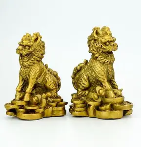 China collectible fine workmanship brass wealth kirin statue A pair