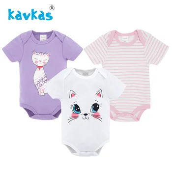 

Kavkas Baby Girl Romper 3pcs set Short Sleeve Newborn Baby Clothes Envelope Collar Body for 0-12M Babies Winter Clothing