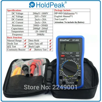 

Multimetro Digital HoldPeak HP-90D 1000V Digital Multimeter Meter with Diode/hFE /Resistance /Capacitance Test