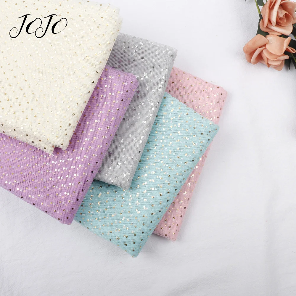 

JOJO BOWS 1*1.5m Gauze Cloth Fabric Gold Dot Silver Star Printed Sheet For Home Textile DIY Clothes Craft Supplies Wedding Party