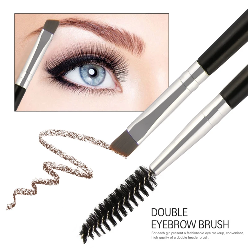 Double-ended Eyebrow Brush Multicolor Wood Handle Eyelashes Eyebrow Flat Angled Brush Comb Eye Makeup Cosmetic Brushes