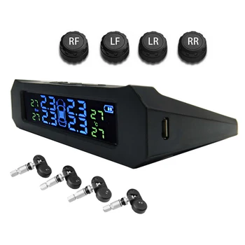 

Solar TPMS Car Tire Pressure Alarm Monitor System LCD Display 4 Internal / External Sensor Temperature Warning Auto Alarm System
