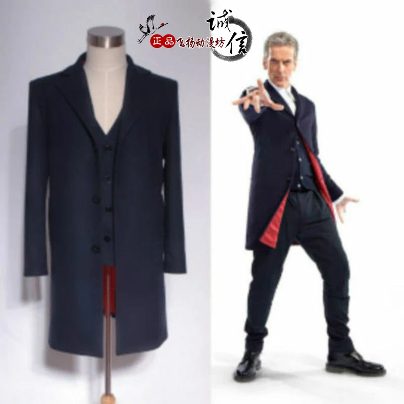 Doctor Who Coat костюм кто является врачом 12th Dr. темно-синее черное платье пальто Хэллоуин Карнавал косплей костюм