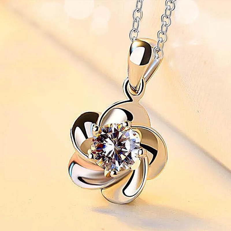 

Hot Trendy bride Luxury zircon Silver Flower Necklace For Women Valentine's Day present wedding Exquisite Elegant small Pendant