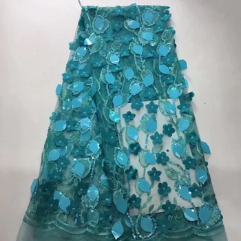 

2018 high quality French Nigerian sequins net lace,African tulle mesh sequence lace fabric for party dress 5yards/lot Green(FJ-2