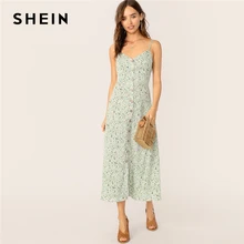 SHEIN Макси Платье На Бретельках С Пуговицами Летнее Винтажное Платье С Цветочным Принтом(China)