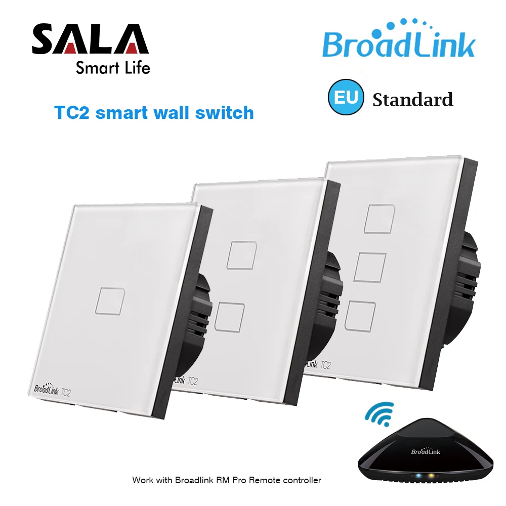 

Original Broadlink TC2 EU Standard RF Touch Panel Switch 123 Gang RM PRO Smart Home Universal Wireless WiFi RF Remote Control