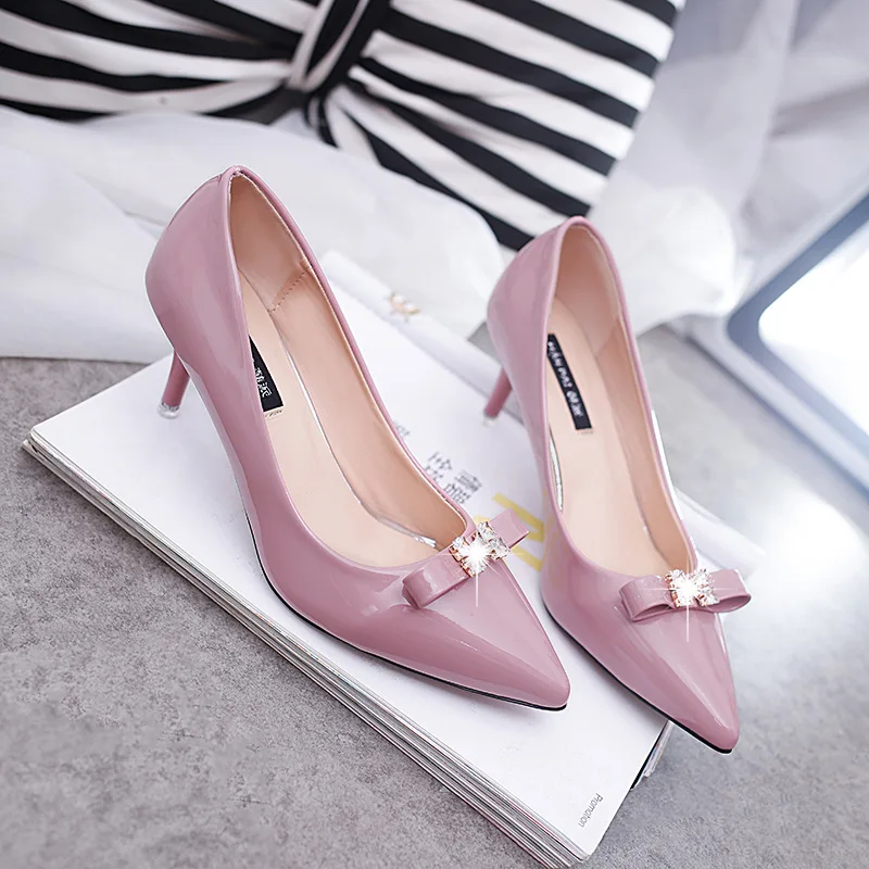 

2017 Leather high-Heels Party Shoes Sexy Thin High Heel Pumps Top Quality Weeding Shoes Pointed Shoes Women Pumps chaussure