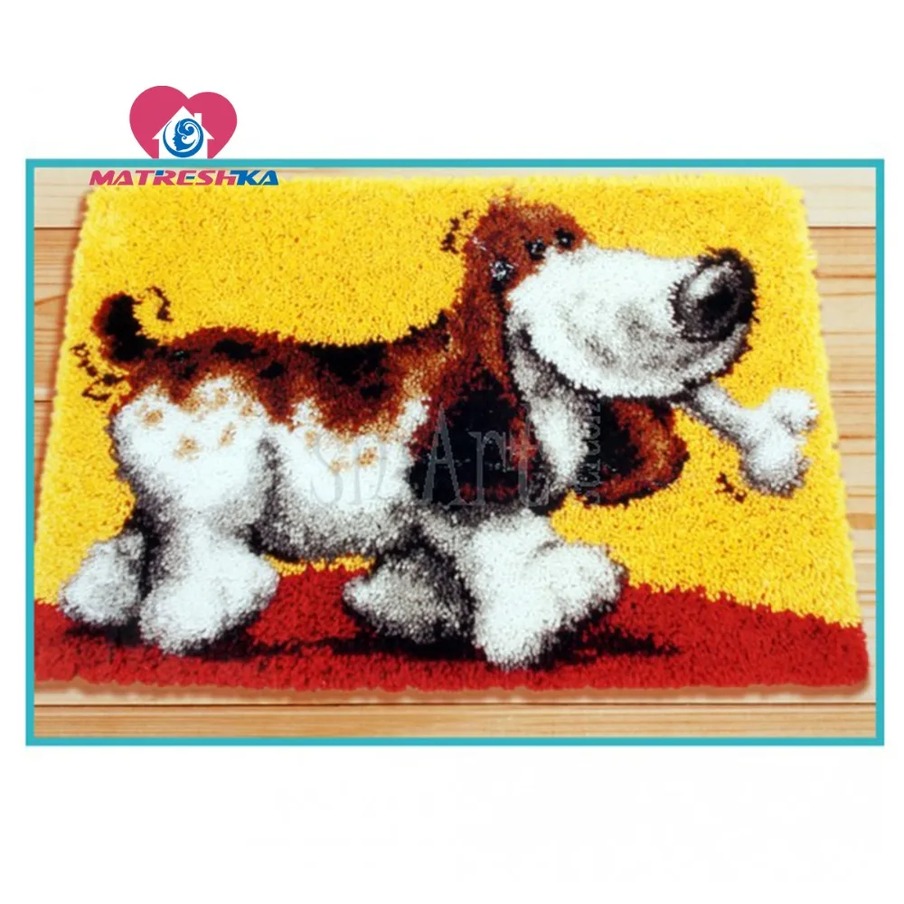 

cartoon dog carpet embroidery hook latch hook rug do it yourself needlework button package stramin for carpet embroidery Latch