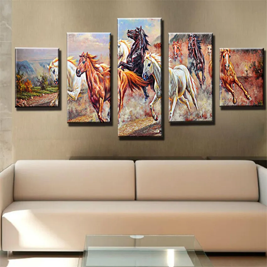WEEN-HD-5-Panel-Horse-Canvas-Printed-Painting-Modern-Running-Horse-Cuadros-Decorativos-Wall-Pictures-Art (1)