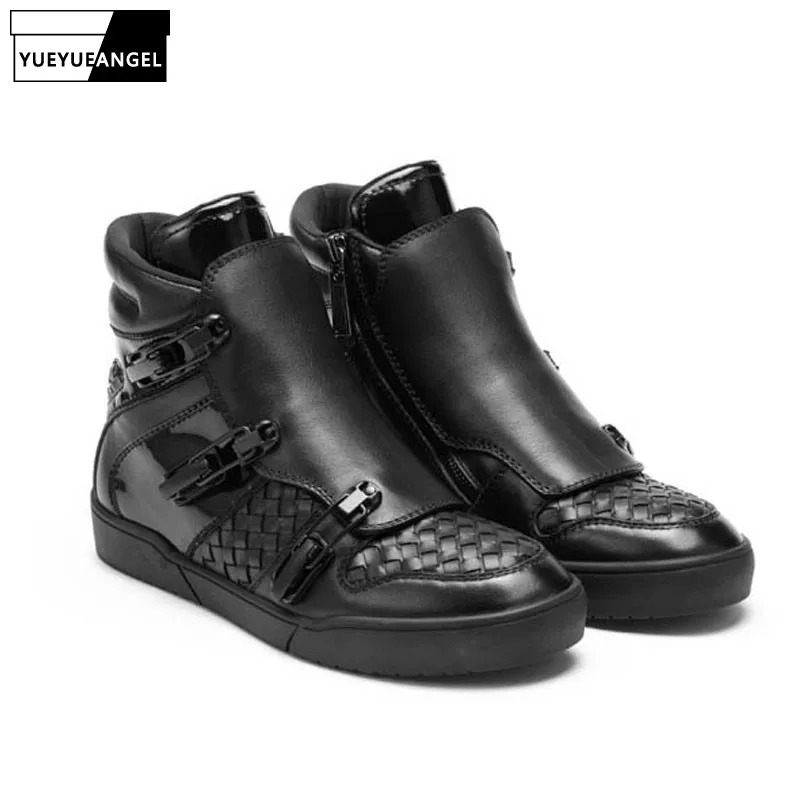 Altura Moda Invisível Sapatos Black Inverno Inglaterra Respirável Punk Masculina Leathe Cinta Fivela Casuais Nova Homens Zipper Estilo Genuine Vaca Do OavOZq