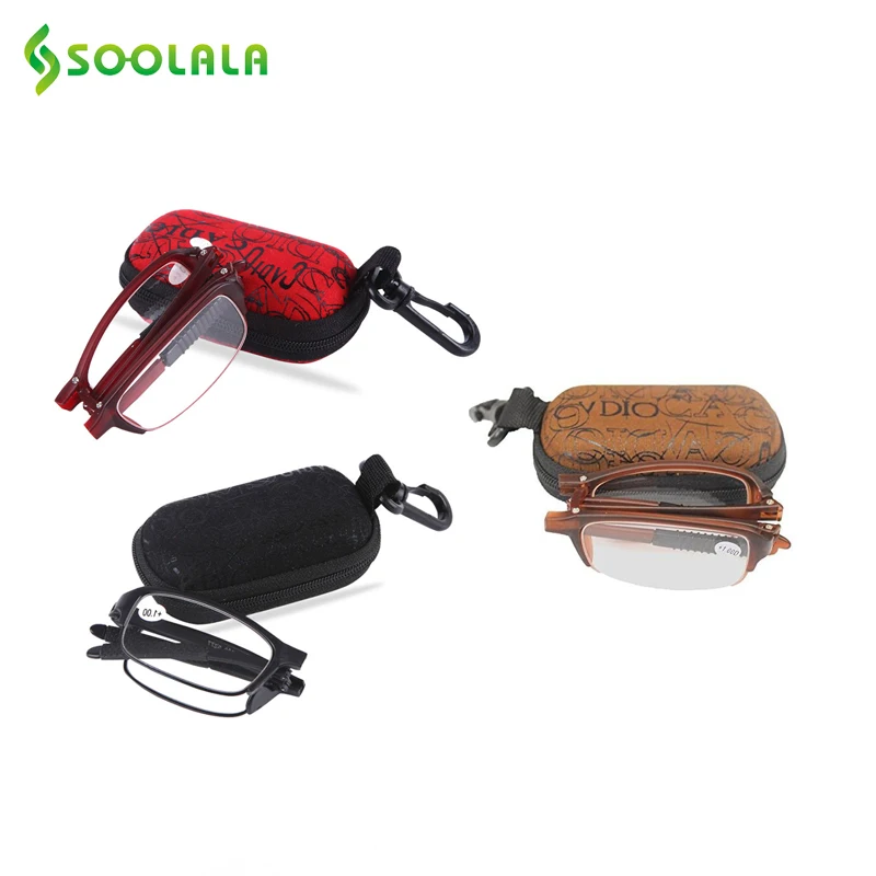 

SOOLALA Wholesale New TR90 Folding Reading Glasses Women Men Mini Clip Holder Zipper Case Foldable Readers Gifts With Case Box