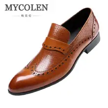 Mycolen Пояса из натуральной кожи высокое качество Slip-On Бизнес Обувь с перфорацией типа «броги» Мужская Свадебная обувь чёрный; коричневый Sapato masculino социальных