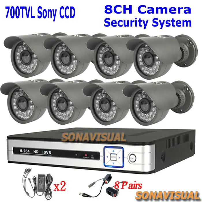 DVR 8 Channel Kit 8CH Sony CCD 700TVL IR Camaras de seguridad CCTV Camera Outdoor + 8ch DVR Recorder HDMI Home Security System