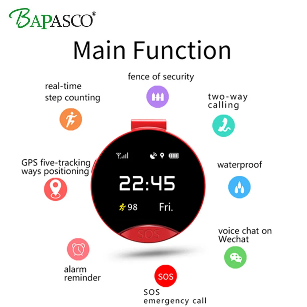 BAPASCO Smart watch kids watches with sim card gps russian smartwatch with SOS Help smart baby watch GPS Call Finder Locator