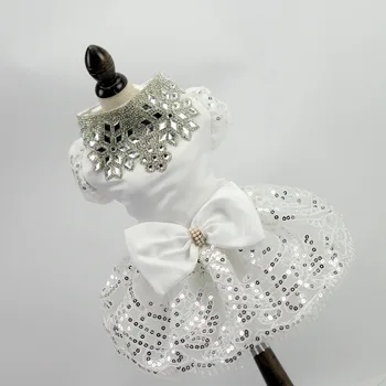 

High-end Luxury Series Embroidery Wedding Beading Bow Lace Cat Dog Dress Clothes For Dogs Dog Cat Pet Clothing Puppy