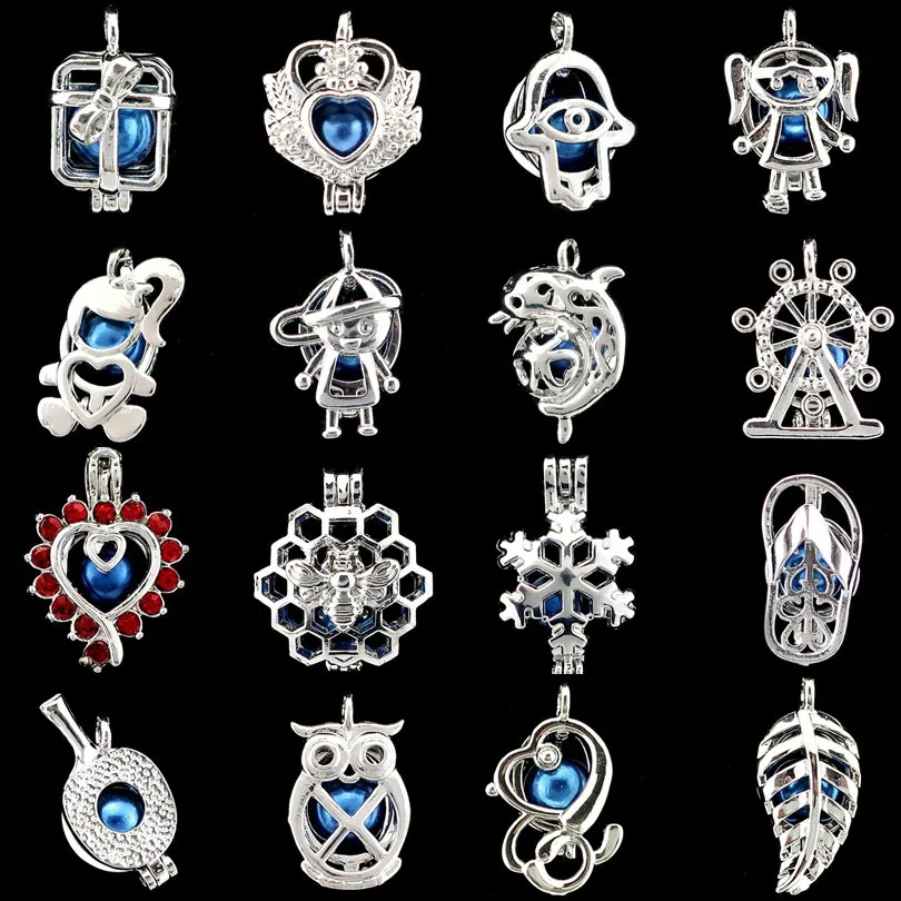 

Cartoon Pendant Round Animals Girl Snowflake Cage Diffuser Perfume Locket Pendants For DIY Jewelry