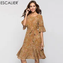 ESCALIER Women Dress Bohemian Style Print O-Neck Butterfly Half Sleeve Loose Flounce Dresses Loose or Belt to wear+underwear ESCALIER Women Dress Bohemian Style Print O-Neck Butterfly Half Sleeve Loose Flounce Dresses Loose or Belt to wear+underwear