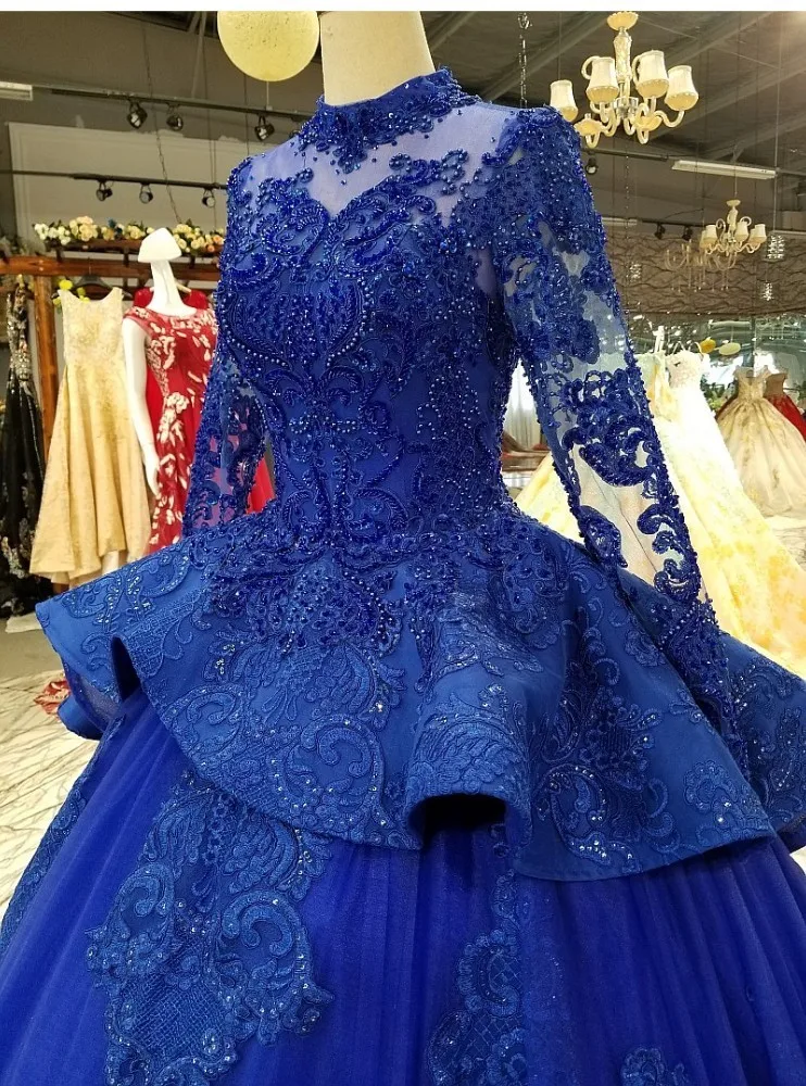 Vestido De Noiva винтажное темно-синее свадебное платье с длинными рукавами Роскошные свадебные платья Дубай бальное платье Свадебные платья «Принцесса»