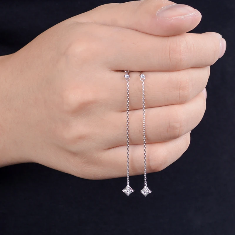 Caimao Jewelry 14k White Gold 0.12ct Natural Diamonds Engagement Dangle Earrings
