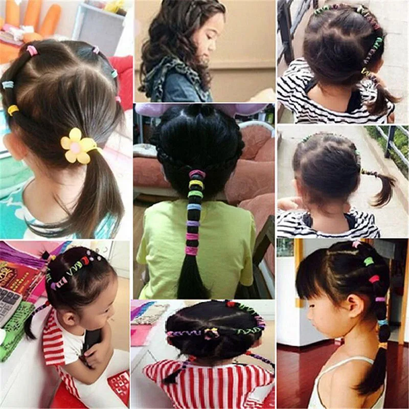 100PCS 3CM Elastic Hair Bands Girl Ponytail Hair Holder Hair Accessories Thin Elastic Rubber Band For Kids Hair Ties Hair Ropes (14)