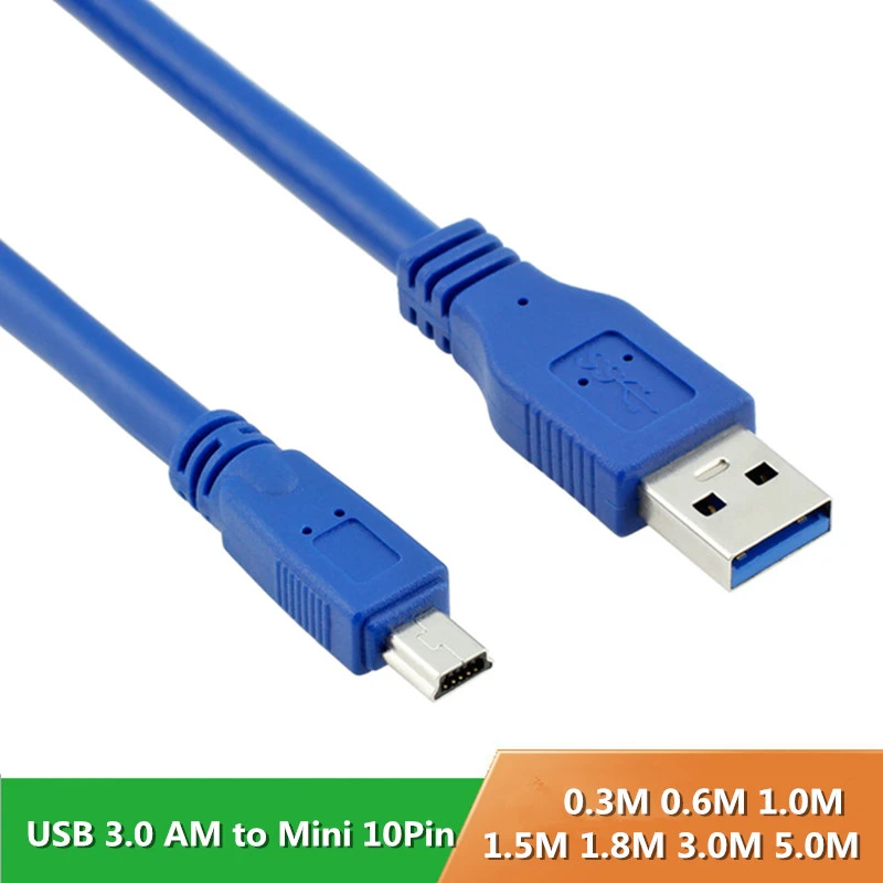 Cables USB 3.0 A Male AM to Mini USB 3.0 Mini 10pin Male USB3.0 Cable 0.3m 0.6m 1m 1.5m 1.8m 3m 5m 1ft 2ft 3ft 5ft 6ft 10ft 3 5 Meters Cable Length: 1m, Color: Blue 
