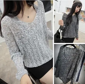 

Coat Special Offer Fashion Regular Full Cotton Sweet 2014 Spring And Summer Women's Sweater Female Brief V-neck Thin Cutout Top
