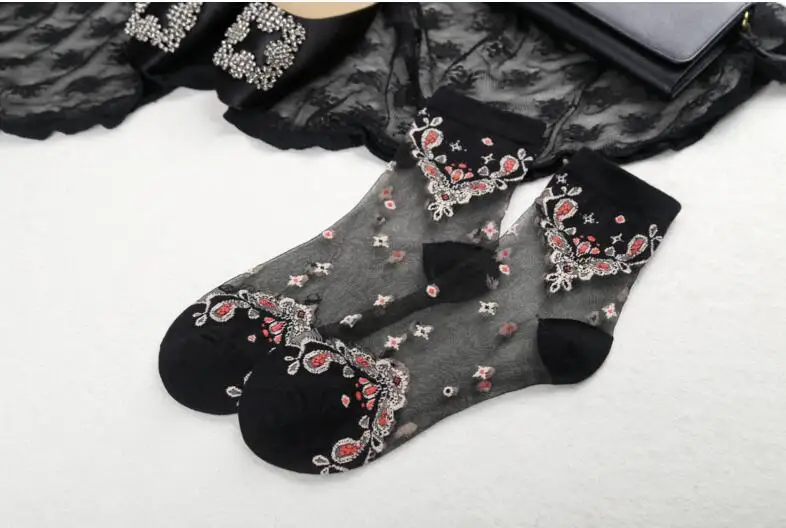 2018 бабочка цветок Кристалл Harajuku готический панк серии крутые женские эфирные полые тонкие короткие носки женские сексуальные носки