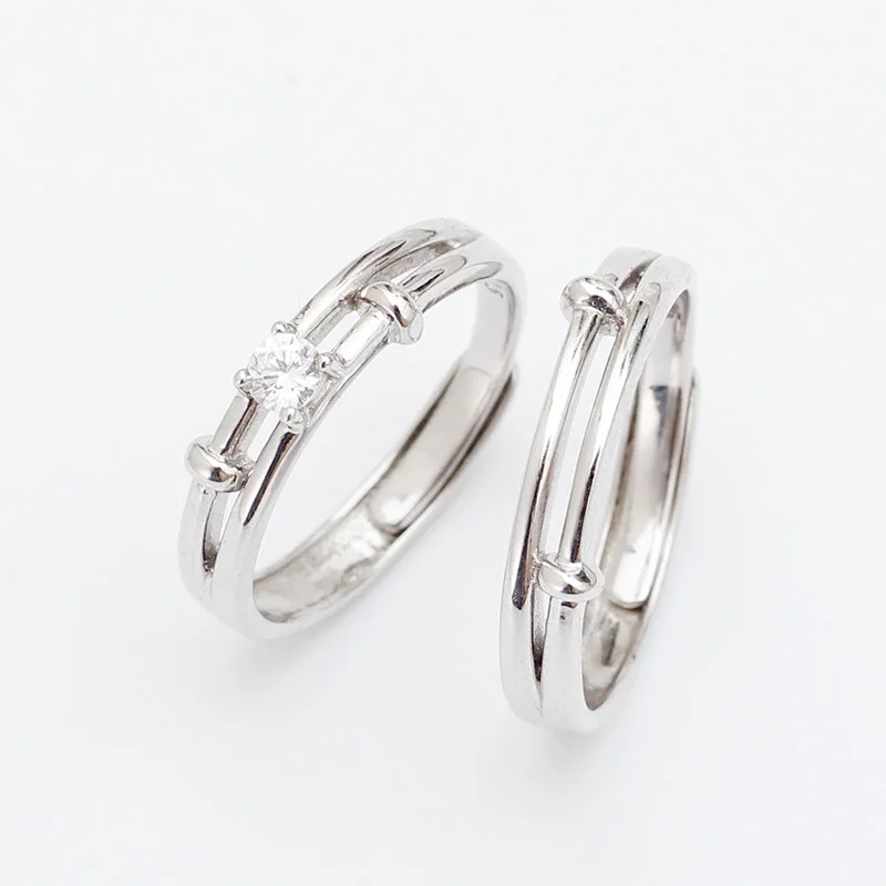 925 Sterling Silver Couple Rings For Women Men Jewelry Minimalist Student Opening Adjustable Zirconia Jewelry Engagement Rings