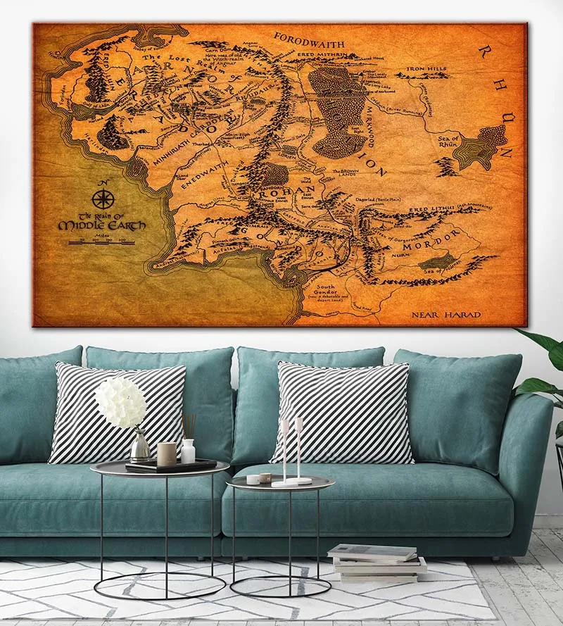 

Map Of Middle Earth Movie Map Middle Earth Canvas Poster Lord Of The Rings Map Lord Of The Rings Print on Canvas Wall Art Decor