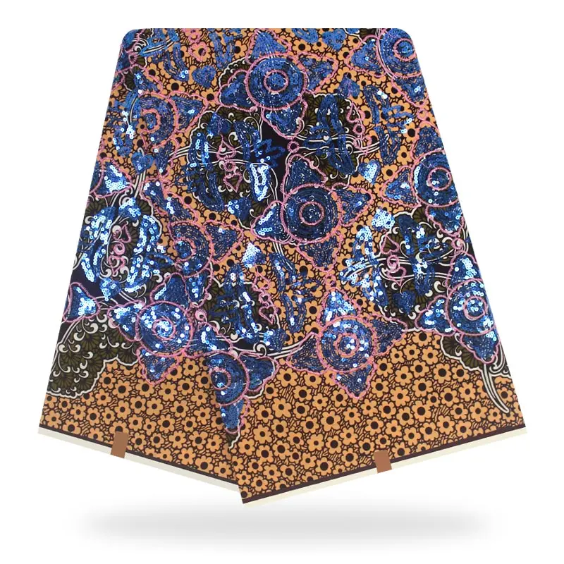 

Hot Sale Sequins Wax 100% Cotton African With Sequins prints Wax fabric For Women Dress 6 yards/pcs F94-17